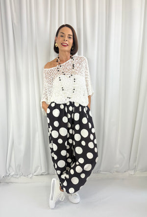Dora trousers in black with white polka dots - Pre order arrival date 29 june