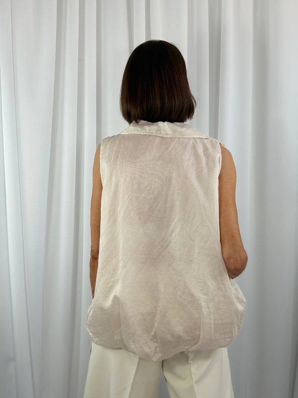 Bubble hem top in beige