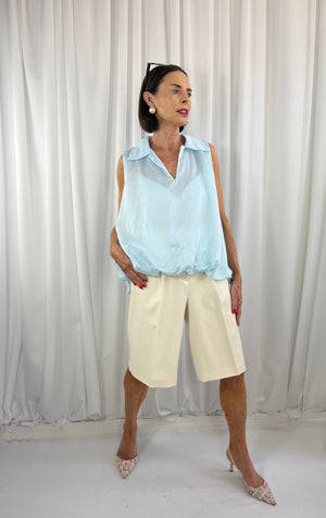Bubble hem top in baby blue