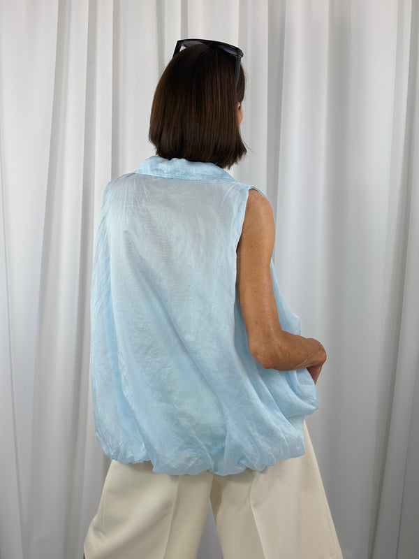 Bubble hem top in baby blue