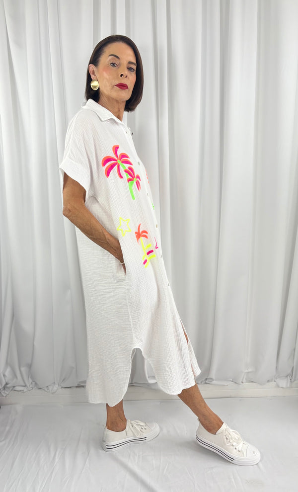Palm Dress in white