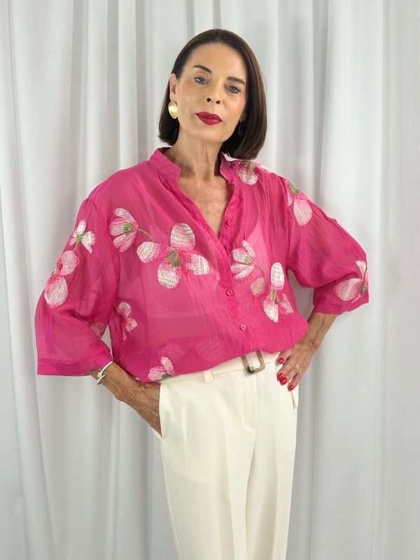 Maybel emroidered flower shirt in pink