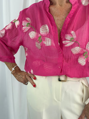 Maybel emroidered flower shirt in pink