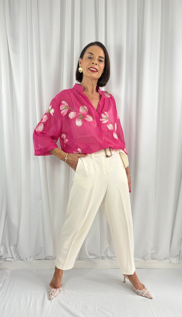 Maybel emroidered flower shirt in pink