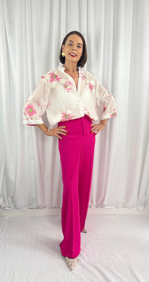 Maybel emroidered flower shirt in white