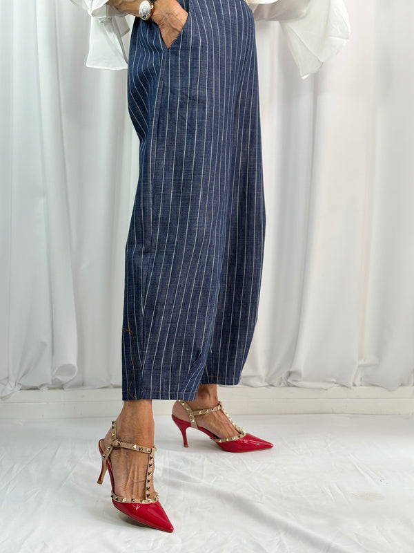 Santorini Cocoon Jeans in navy with white pin stripe