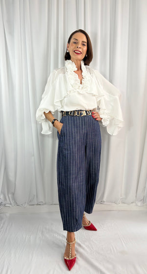 Santorini Cocoon Jeans in navy with white pin stripe