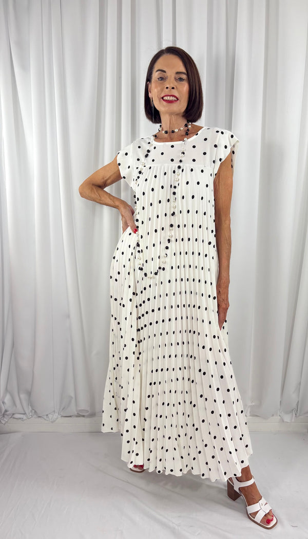 Milan dress in white with black spots