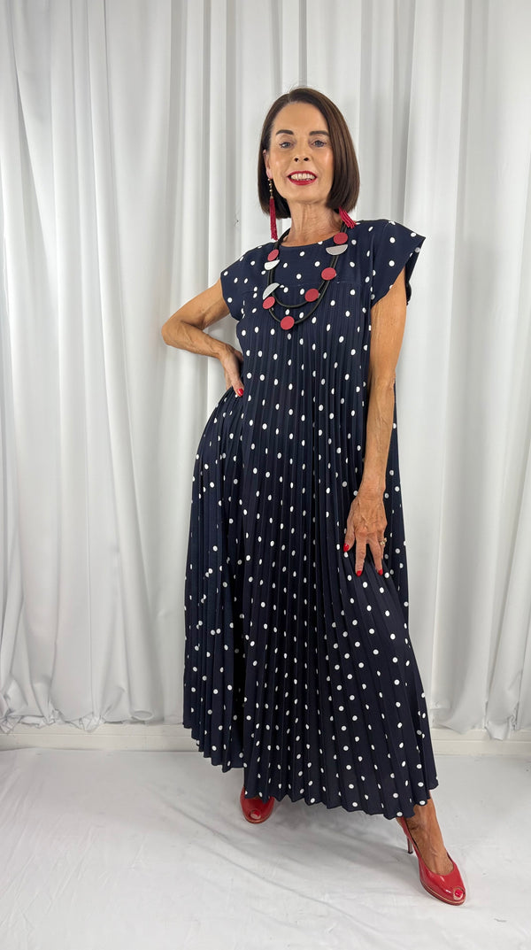 Milan dress in navy with white spots