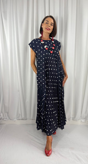 Milan dress in navy with white spots
