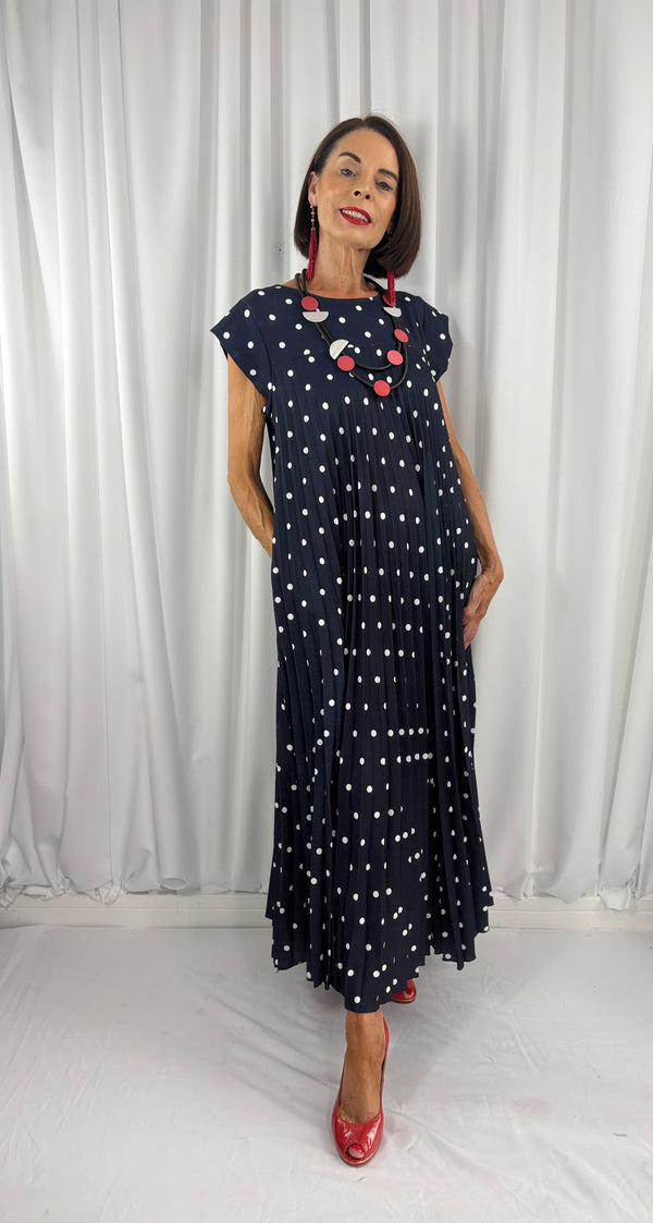 Milan dress in navy with white spots
