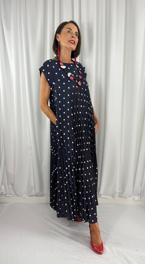 Milan dress in navy with white spots