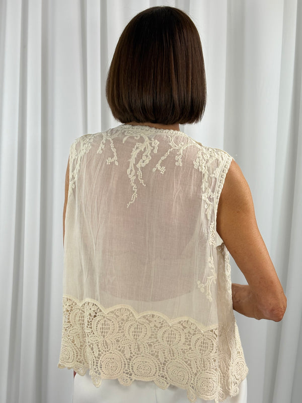 Gabby embellished crochet top in cream