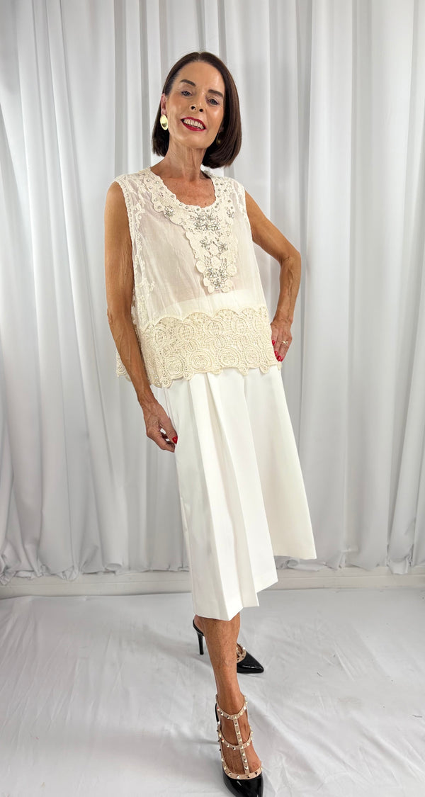 Gabby embellished crochet top in cream