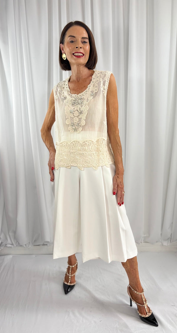 Gabby embellished crochet top in cream