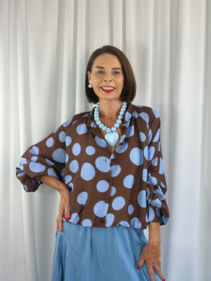 Dorothy jacket in chocolate with navy spots