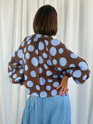 Dorothy jacket in chocolate with navy spots