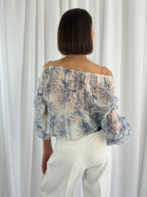 Burty ruffle top in navy and white