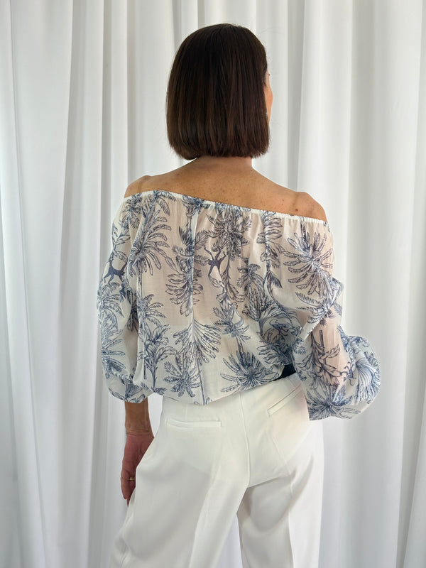 Burty ruffle top in navy and white