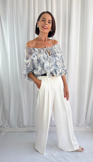 Burty ruffle top in navy and white