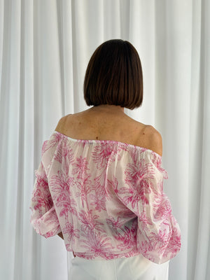 Burty ruffle top in pink and white