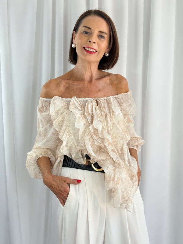 Burty ruffle top in beige