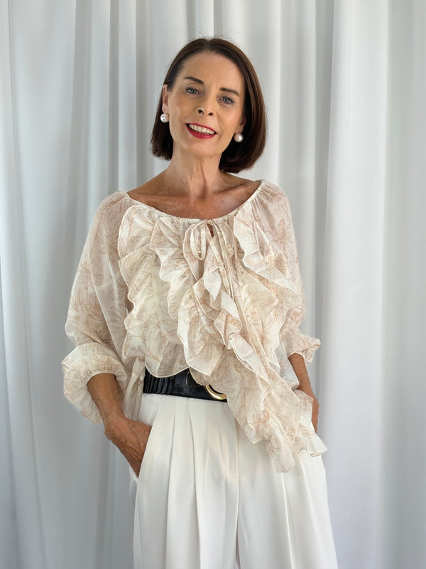 Burty ruffle top in beige