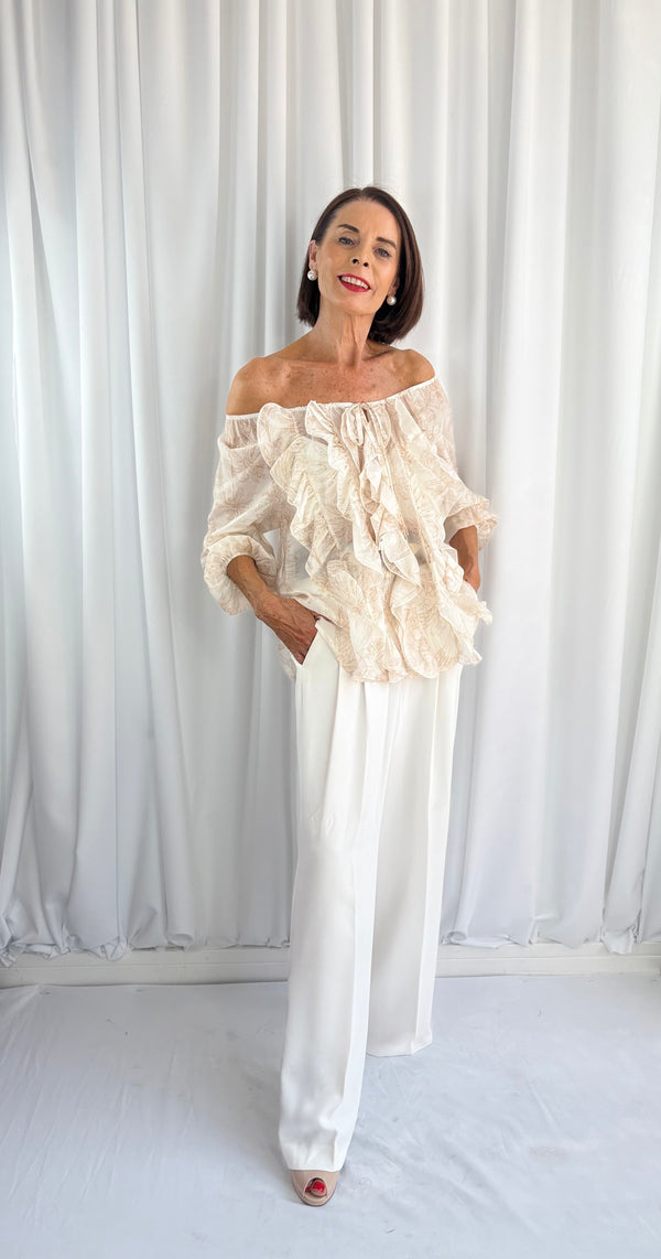 Burty ruffle top in beige