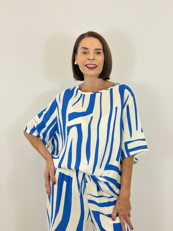 Catherine suit in royal blue and cream