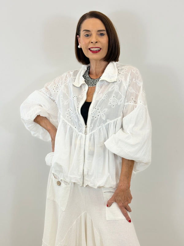 mccoy embroidery anglais jacket in white
