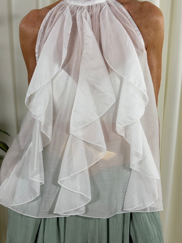 Whisper ruffle top in white