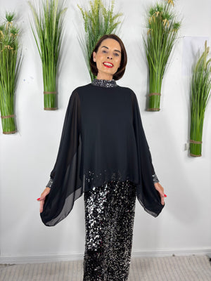 Monroe Waterfall top in black