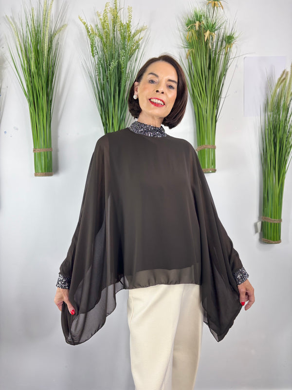 Monroe Waterfall top in chocolate