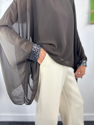 Monroe Waterfall top in chocolate