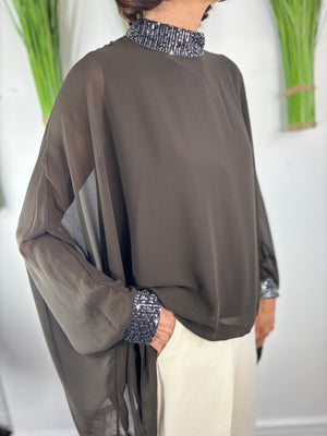 Monroe Waterfall top in chocolate