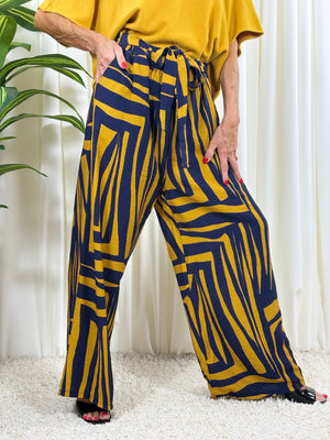 Ruby Palazzo Trouser in mustard and navy