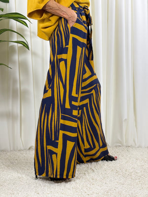 Ruby Palazzo Trouser in mustard and navy