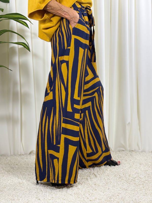 Ruby Palazzo Trouser in mustard and navy