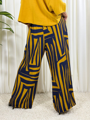 Ruby Palazzo Trouser in mustard and navy