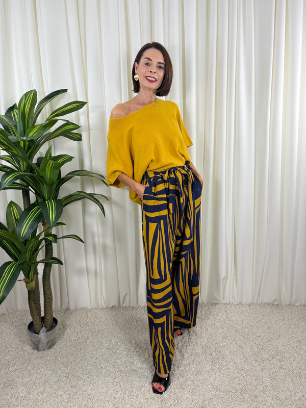 Ruby Palazzo Trouser in mustard and navy