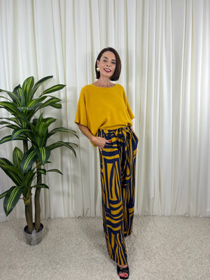Ruby Palazzo Trouser in mustard and navy