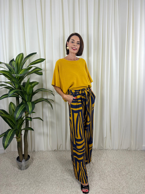 Ruby Palazzo Trouser in mustard and navy