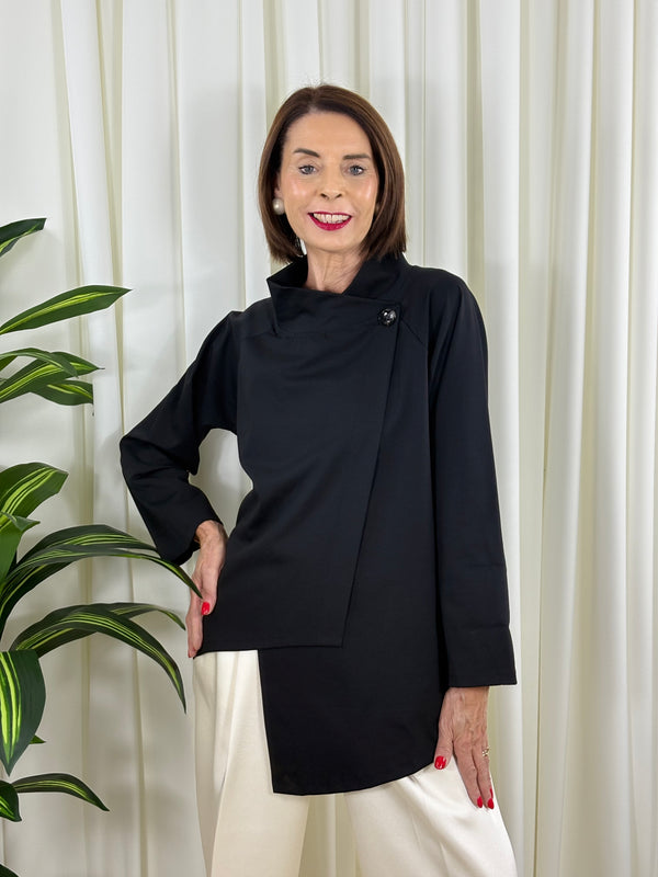 Oporto quirky asymetric jacket in black