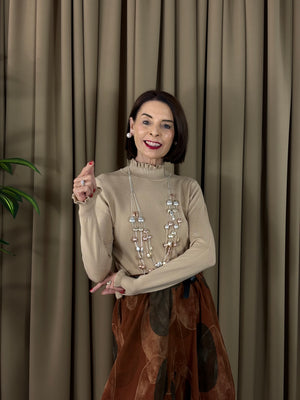Francisca roll neck top in beige