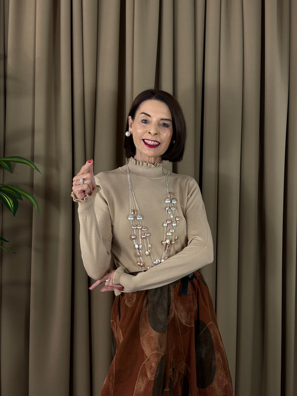 Francisca roll neck top in beige