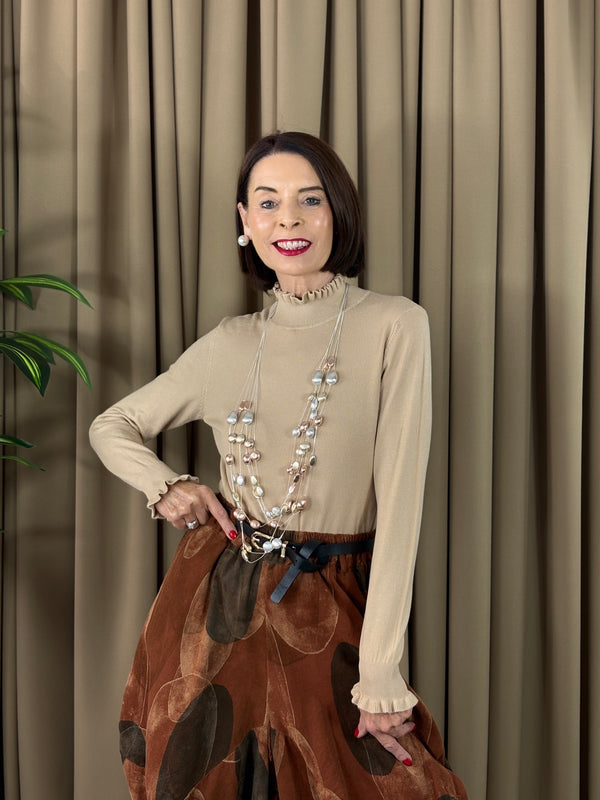 Francisca roll neck top in beige
