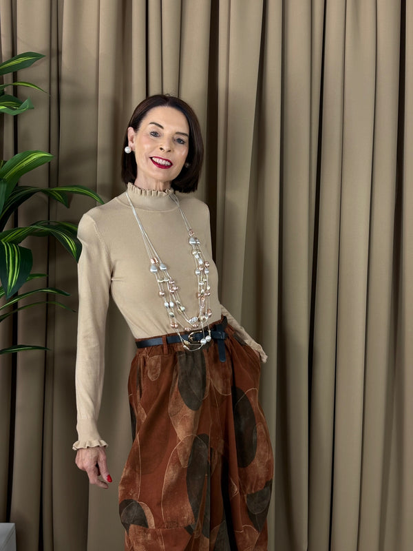 Francisca roll neck top in beige