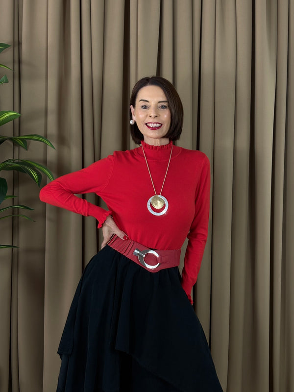 Francisca roll neck top in red