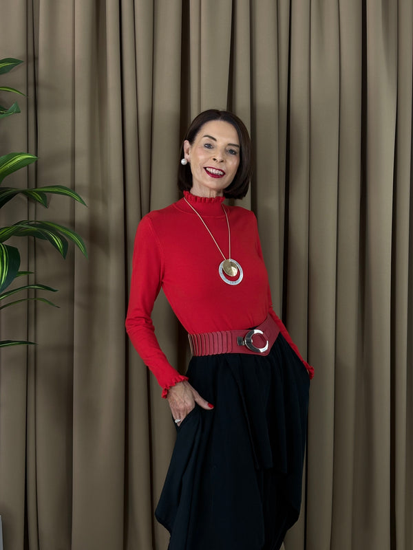 Francisca roll neck top in red