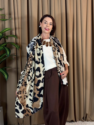 seville scarf in beige and black cheetah print